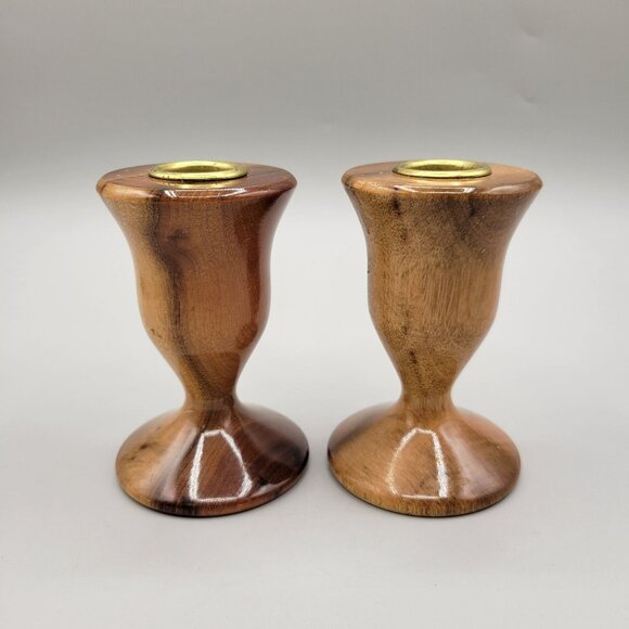 Myrtlewood Candlestick Holders Turned Footed Pedestal Hand Crafted in Oregon Set - Picture 2 of 6